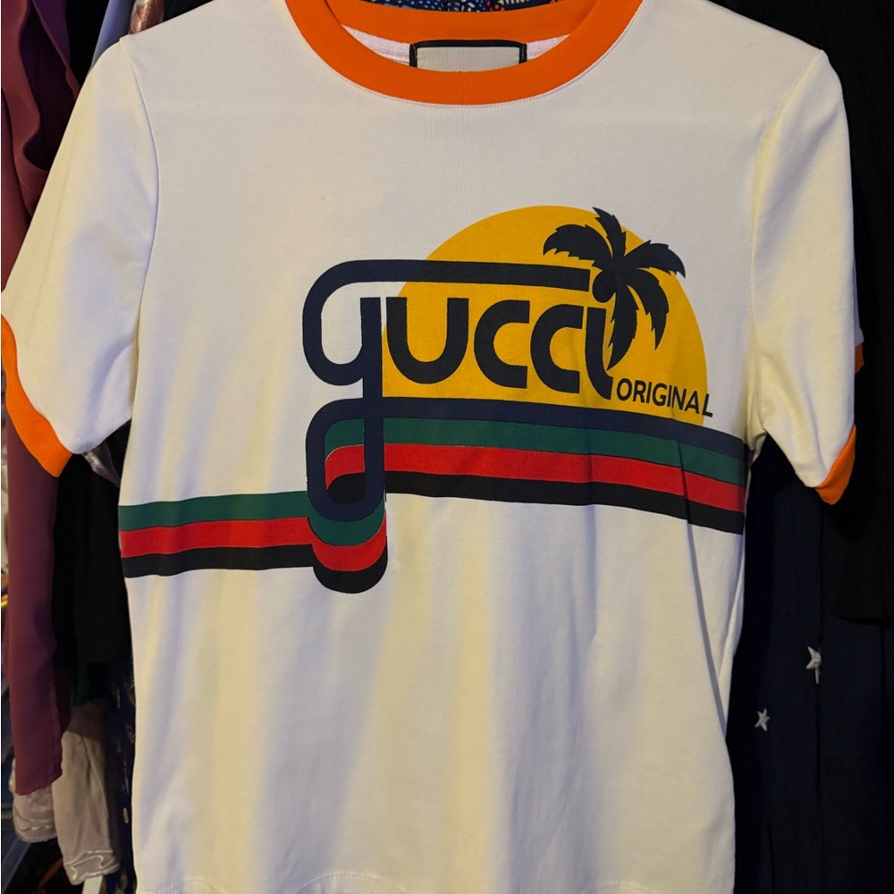 Gucci Retro Palm Tree White and Orange Tee